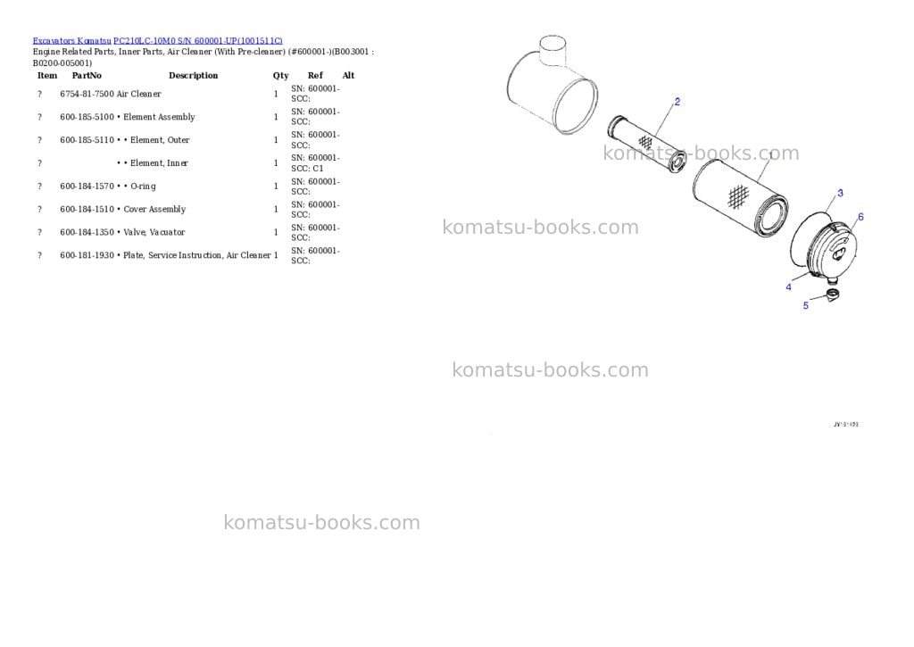 Komatsu pc210lc-10m0 s/n 600001-up Parts catalog cover Page 3 Komatsu pc210lc-10m0 s/n 600001-up Parts catalog cover Page 3