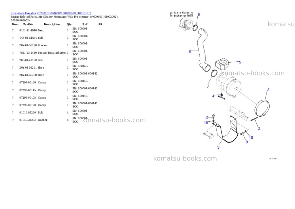 Komatsu pc210lc-10m0 s/n 600001-up Parts catalog cover Page 4 Komatsu pc210lc-10m0 s/n 600001-up Parts catalog cover Page 4