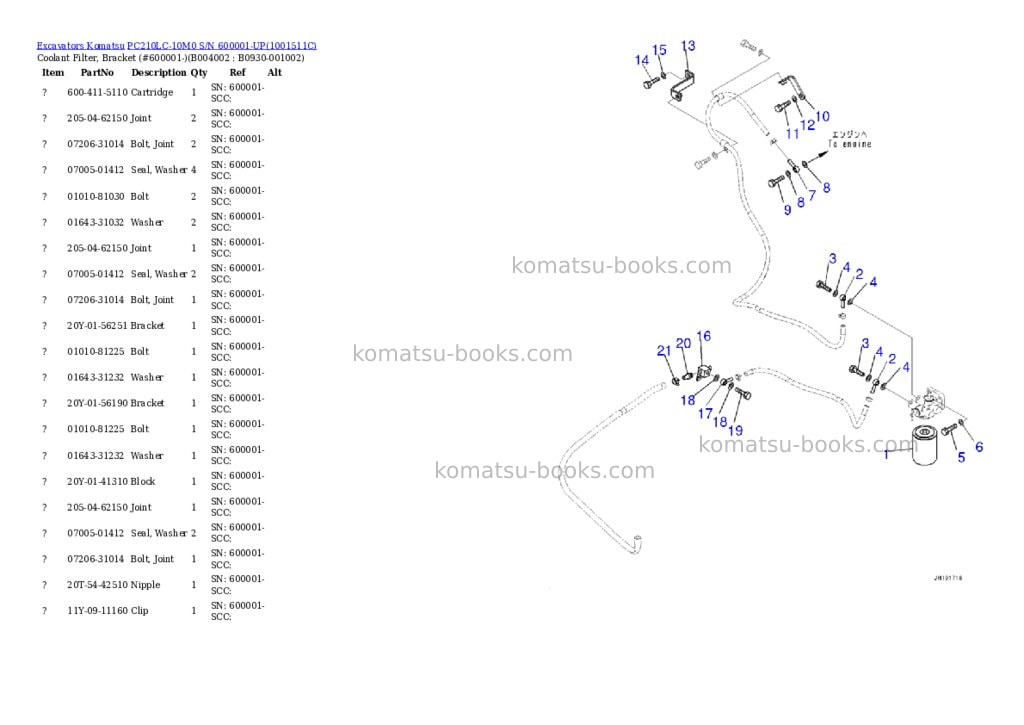 Komatsu pc210lc-10m0 s/n 600001-up Parts catalog cover Page 6 Komatsu pc210lc-10m0 s/n 600001-up Parts catalog cover Page 6