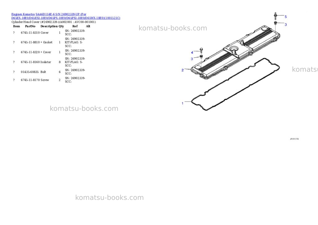 Komatsu saa6d114e-6 s/n 26902339-up for d65ex-18/d65exi-18/d65px-18/d65pxi-18/d65wx-18 Parts catalog cover Komatsu saa6d114e-6 s/n 26902339-up for d65ex-18/d65exi-18/d65px-18/d65pxi-18/d65wx-18 Parts catalog cover