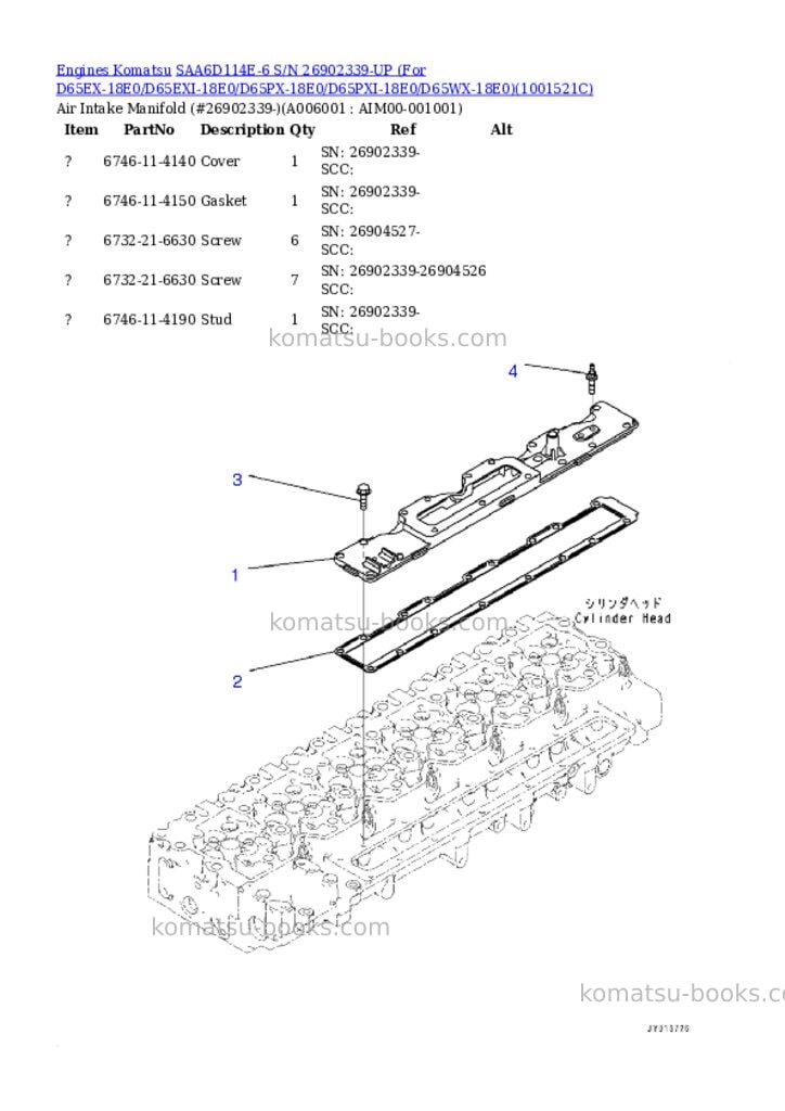 Komatsu saa6d114e-6 s/n 26902339-up for d65ex-18/d65exi-18/d65px-18/d65pxi-18/d65wx-18 Parts catalog cover Page 4 Komatsu saa6d114e-6 s/n 26902339-up for d65ex-18/d65exi-18/d65px-18/d65pxi-18/d65wx-18 Parts catalog cover Page 4