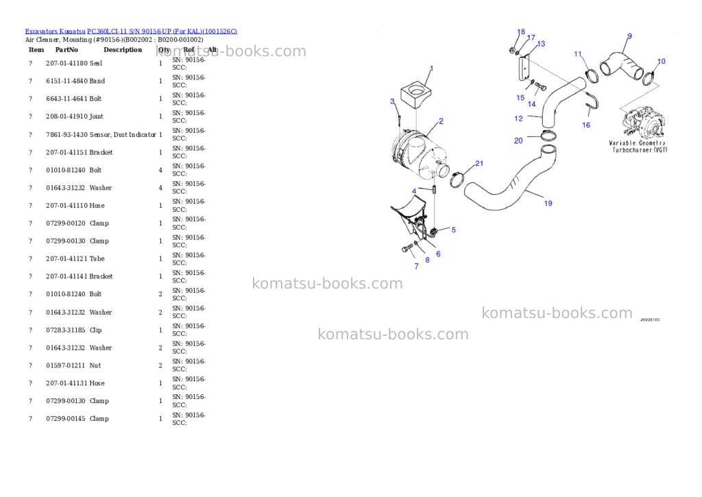 Komatsu PC360LCI-11 S/N 90156-UP (For KAL) Parts catalog cover Page 3 Komatsu PC360LCI-11 S/N 90156-UP (For KAL) Parts catalog cover Page 3