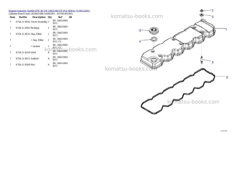 Komatsu saa6d107e-3d s/n 26631040-up for gd655-7 Parts catalog cover