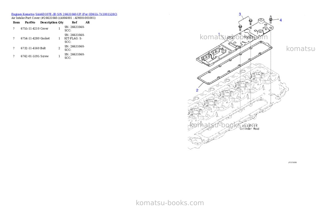 Komatsu saa6d107e-3d s/n 26631040-up for gd655-7 Parts catalog cover Page 3