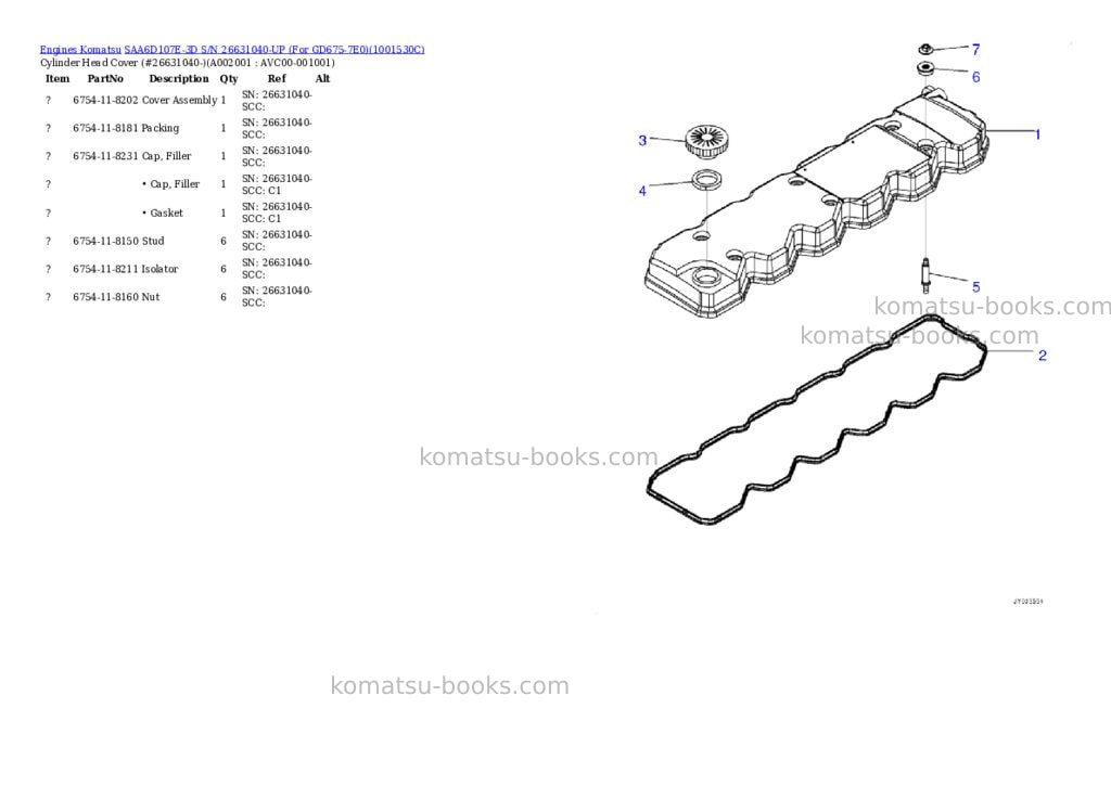 Komatsu saa6d107e-3d s/n 26631040-up for gd675-7e0 Parts catalog cover