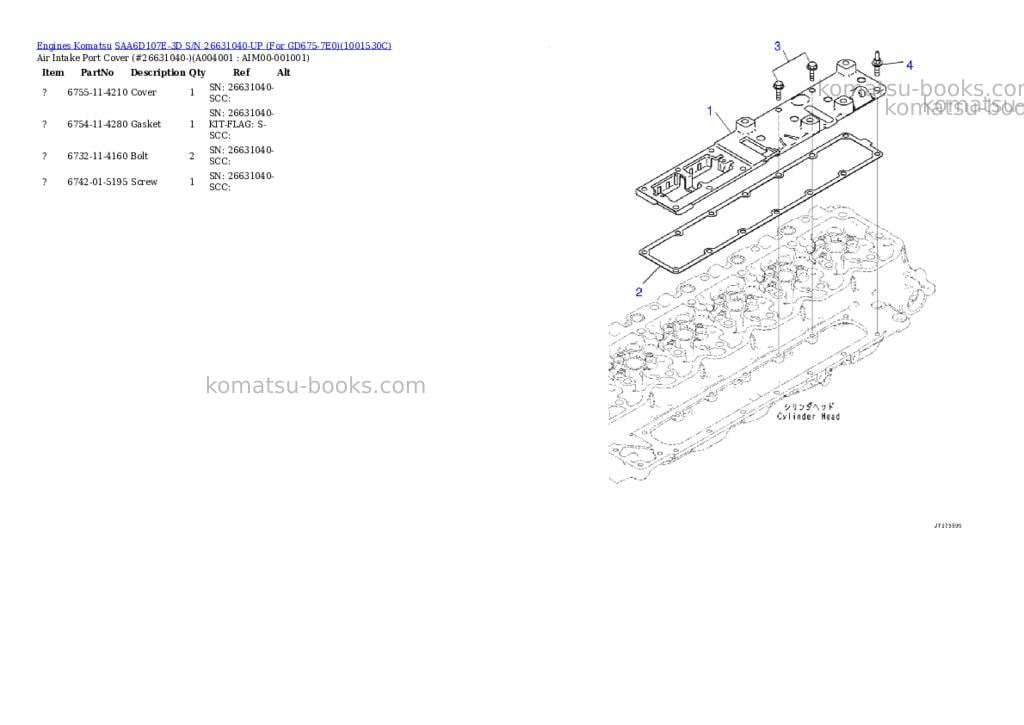 Komatsu saa6d107e-3d s/n 26631040-up for gd675-7e0 Parts catalog cover Page 3
