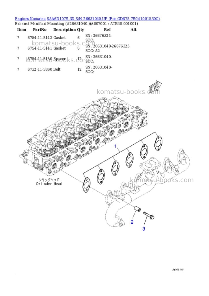 Komatsu saa6d107e-3d s/n 26631040-up for gd675-7e0 Parts catalog cover Page 6