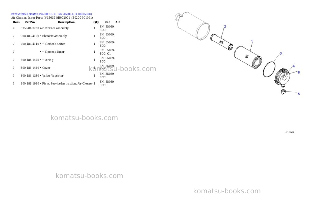 Komatsu pc290lci-11 s/n 35001-up Parts catalog cover