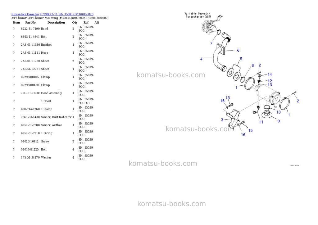 Komatsu pc290lci-11 s/n 35001-up Parts catalog cover Page 2