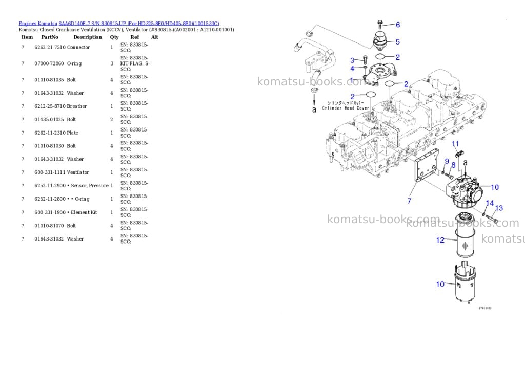 Komatsu saa6d140e-7 s/n 830815-up for hd325-8e0/hd405-8e0 Parts catalog cover