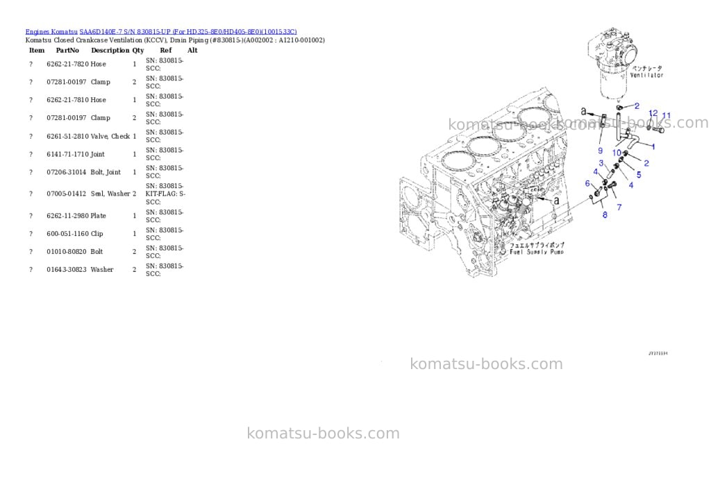 Komatsu saa6d140e-7 s/n 830815-up for hd325-8e0/hd405-8e0 Parts catalog cover Page 2