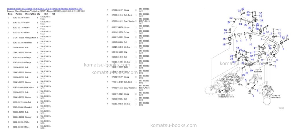 Komatsu saa6d140e-7 s/n 830815-up for hd325-8e0/hd405-8e0 Parts catalog cover Page 3