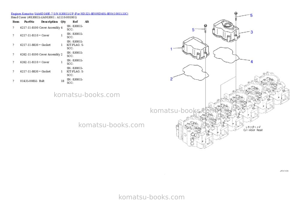 Komatsu saa6d140e-7 s/n 830815-up for hd325-8e0/hd405-8e0 Parts catalog cover Page 5