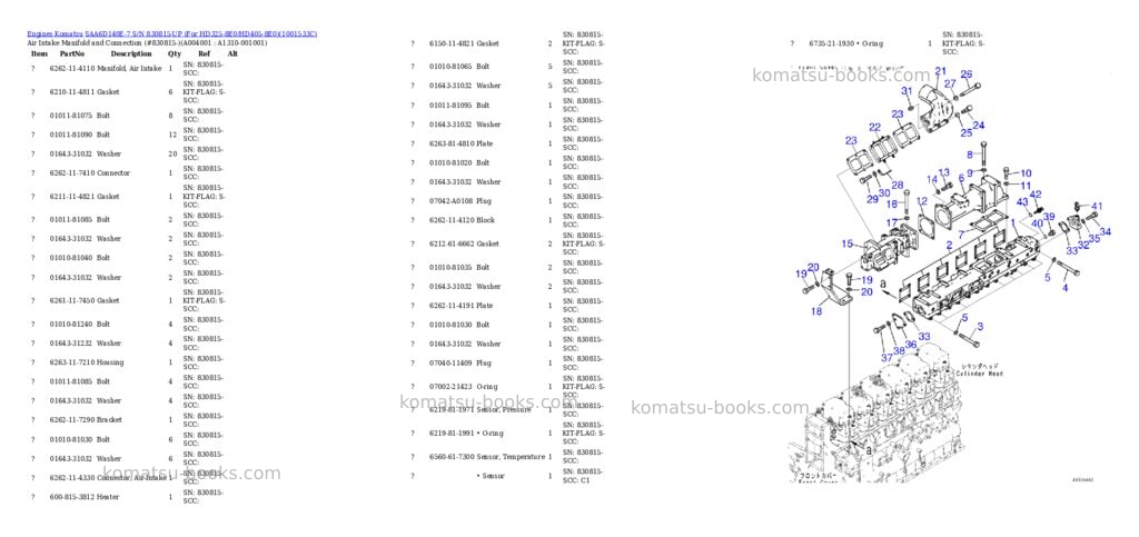 Komatsu saa6d140e-7 s/n 830815-up for hd325-8e0/hd405-8e0 Parts catalog cover Page 6