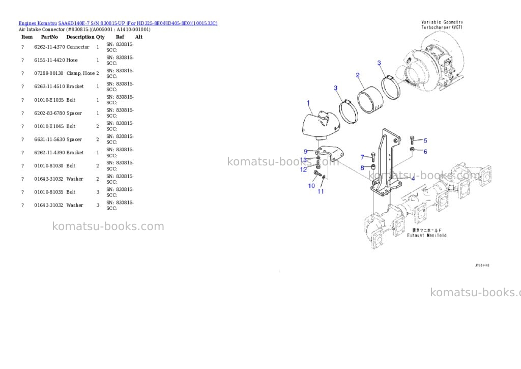 Komatsu saa6d140e-7 s/n 830815-up for hd325-8e0/hd405-8e0 Parts catalog cover Page 7