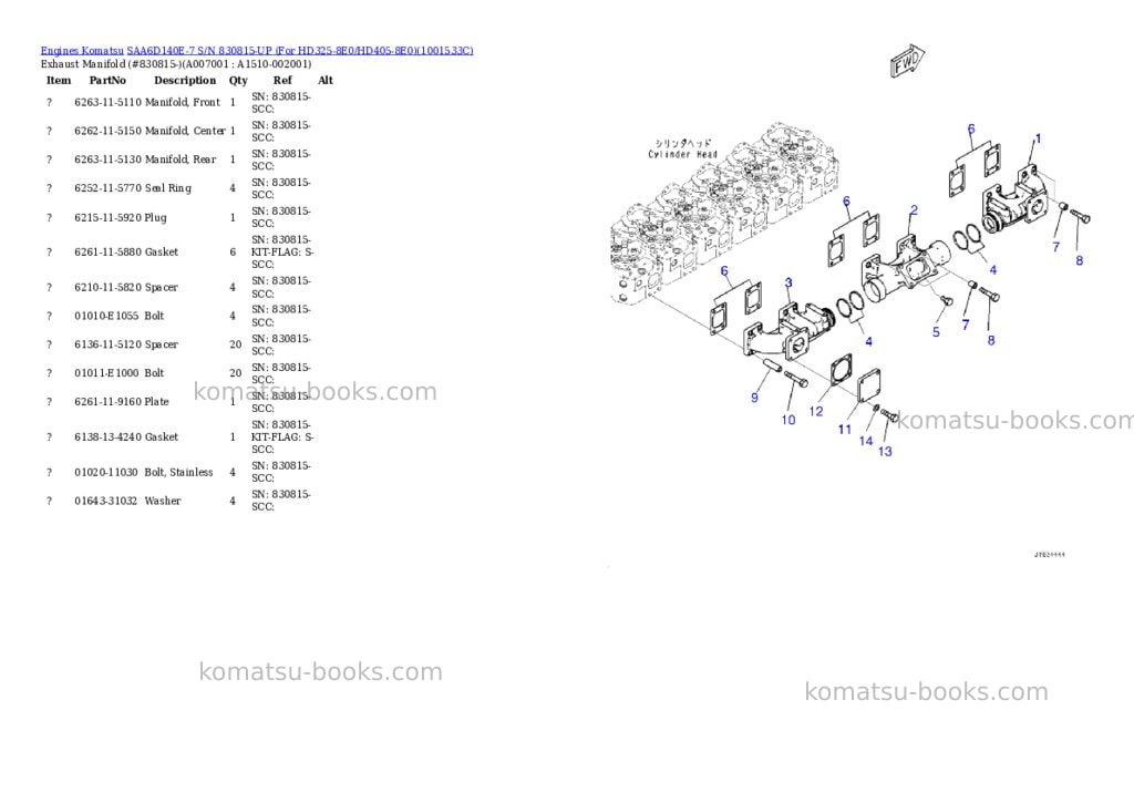 Komatsu saa6d140e-7 s/n 830815-up for hd325-8e0/hd405-8e0 Parts catalog cover Page 9