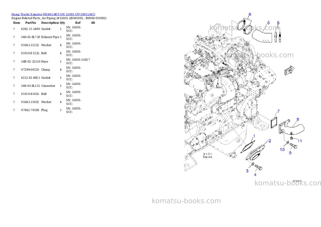 Komatsu hd405-8e0 s/n 55001-up Parts catalog cover