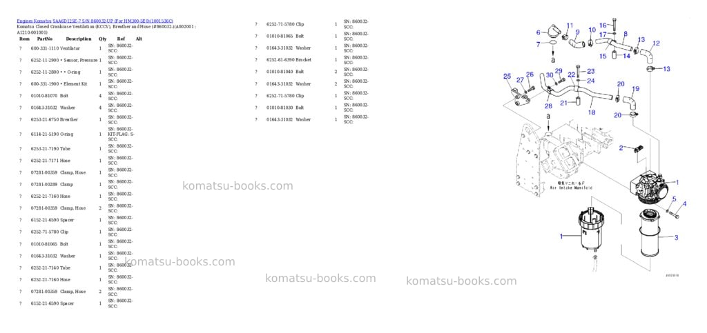 Komatsu saa6d125e-7 s/n 860032-up for hm300-5e0 Parts catalog cover