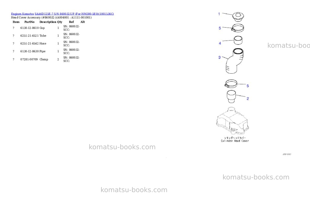 Komatsu saa6d125e-7 s/n 860032-up for hm300-5e0 Parts catalog cover Page 4