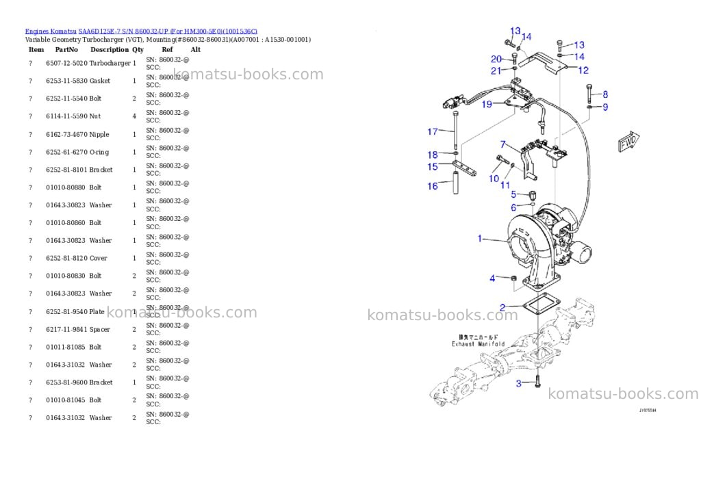 Komatsu saa6d125e-7 s/n 860032-up for hm300-5e0 Parts catalog cover Page 7