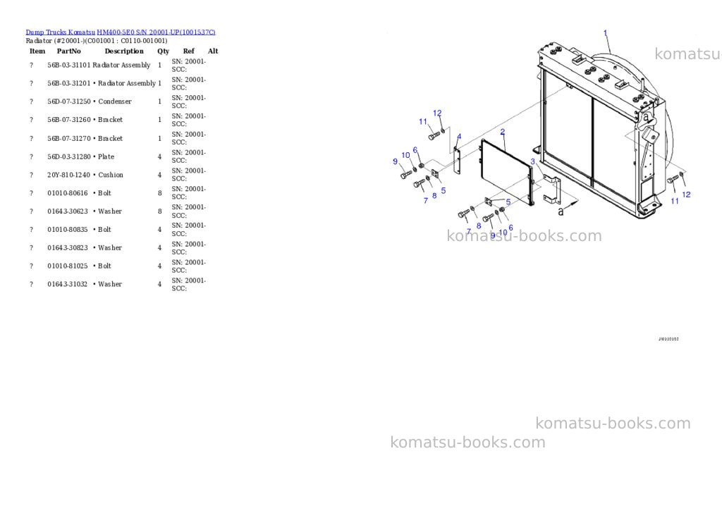 Komatsu hm400-5e0 s/n 20001-up Parts catalog cover Page 7 Komatsu hm400-5e0 s/n 20001-up Parts catalog cover Page 7