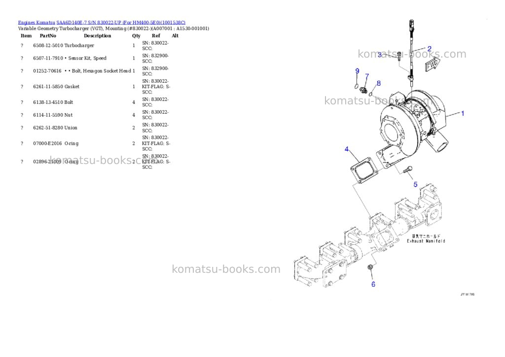 Komatsu saa6d140e-7 s/n 830022-up for hm400-5e0 Parts catalog cover Komatsu saa6d140e-7 s/n 830022-up for hm400-5e0 Parts catalog cover