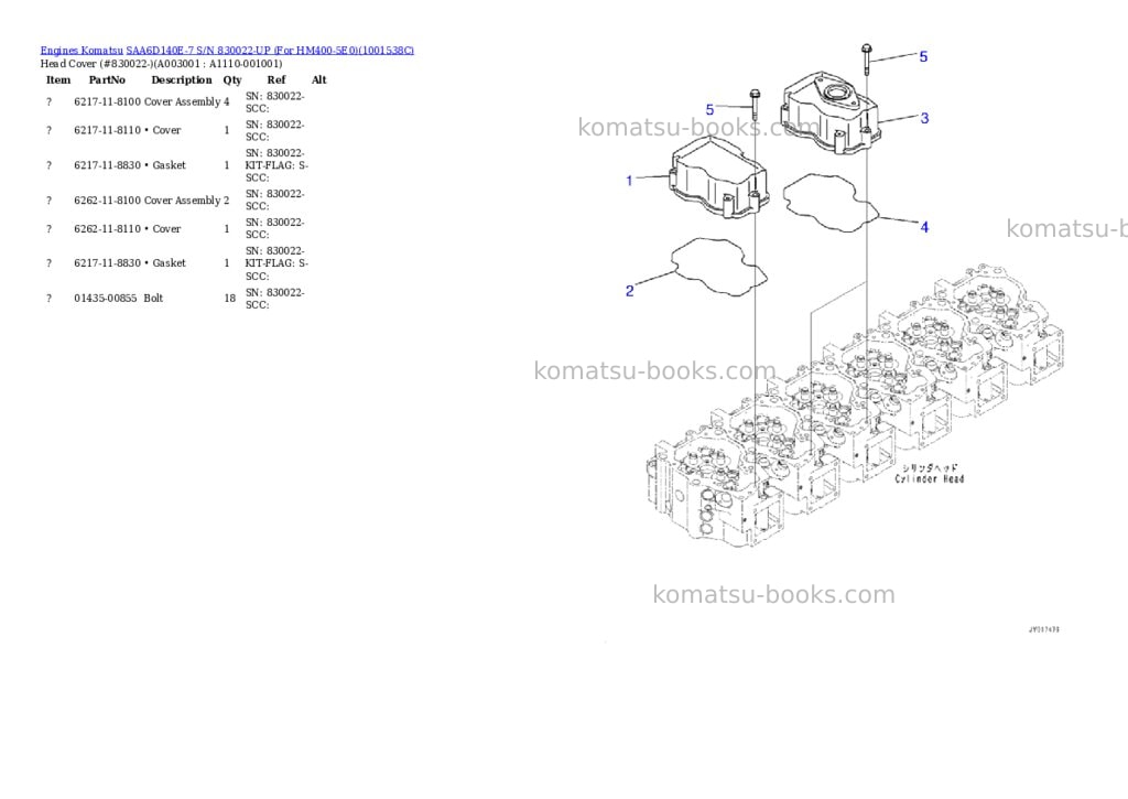 Komatsu saa6d140e-7 s/n 830022-up for hm400-5e0 Parts catalog cover Page 5 Komatsu saa6d140e-7 s/n 830022-up for hm400-5e0 Parts catalog cover Page 5
