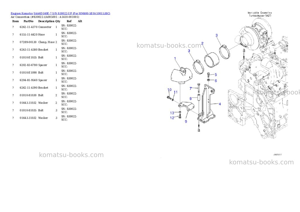 Komatsu saa6d140e-7 s/n 830022-up for hm400-5e0 Parts catalog cover Page 7 Komatsu saa6d140e-7 s/n 830022-up for hm400-5e0 Parts catalog cover Page 7