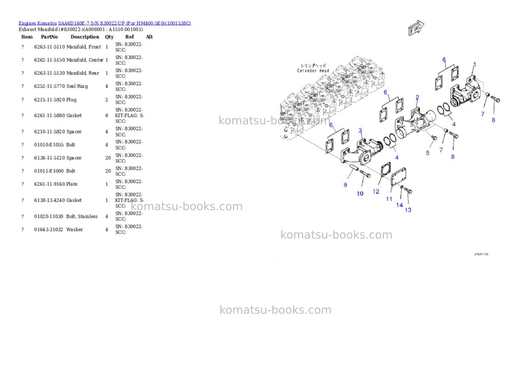 Komatsu saa6d140e-7 s/n 830022-up for hm400-5e0 Parts catalog cover Page 8 Komatsu saa6d140e-7 s/n 830022-up for hm400-5e0 Parts catalog cover Page 8