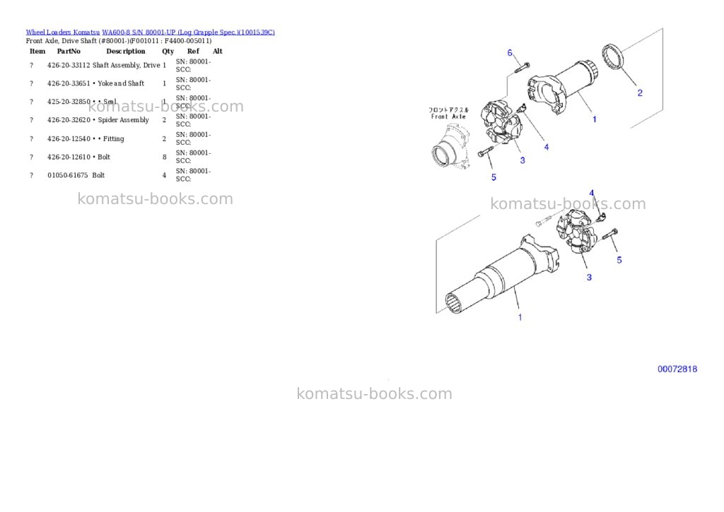 Komatsu WA600-8 S/N 80001-UP (Log Grapple Spec.) Parts catalog cover Page 10