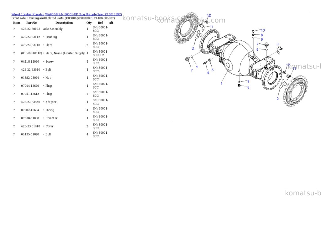Komatsu WA600-8 S/N 80001-UP (Log Grapple Spec.) Parts catalog cover Page 6