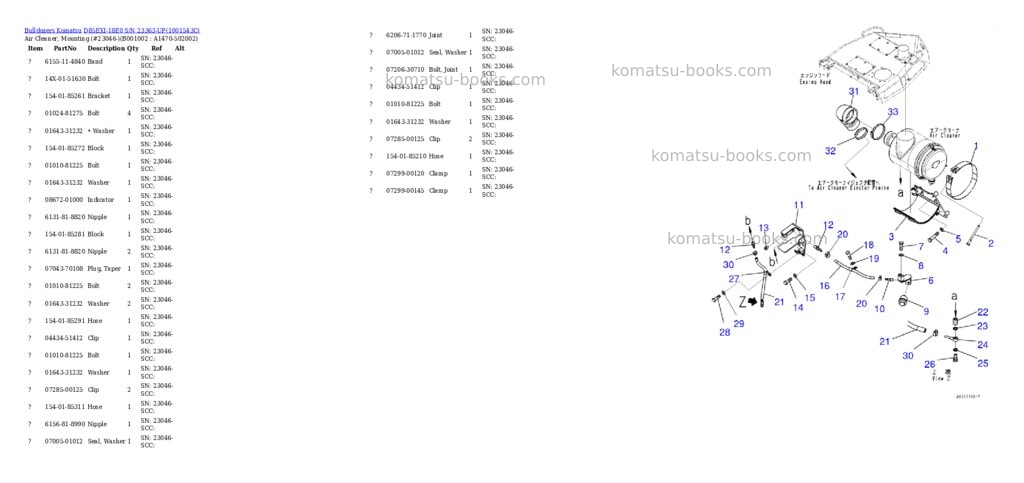 Komatsu d85exi-18e0 s/n 23363-up Parts catalog cover