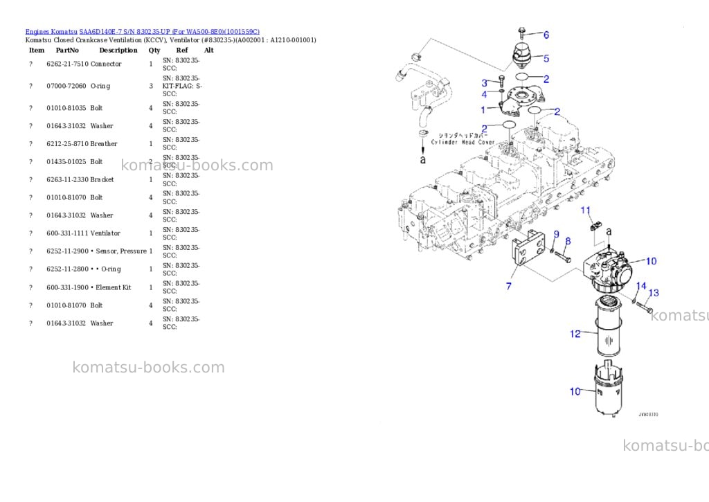 Komatsu saa6d140e-7 s/n 830235-up for wa500-8e0 Parts catalog cover Komatsu saa6d140e-7 s/n 830235-up for wa500-8e0 Parts catalog cover