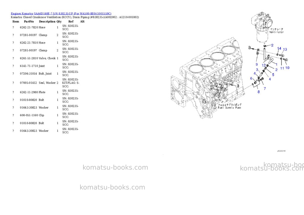 Komatsu saa6d140e-7 s/n 830235-up for wa500-8e0 Parts catalog cover Page 2 Komatsu saa6d140e-7 s/n 830235-up for wa500-8e0 Parts catalog cover Page 2