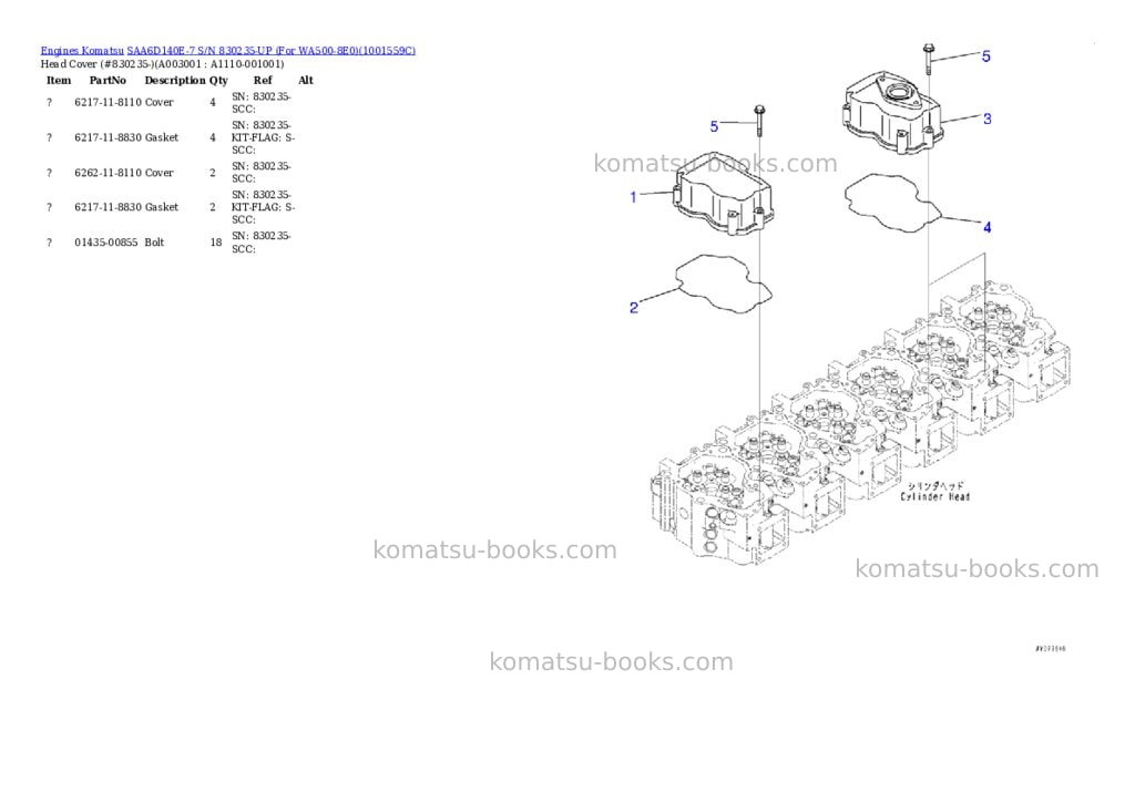 Komatsu saa6d140e-7 s/n 830235-up for wa500-8e0 Parts catalog cover Page 5 Komatsu saa6d140e-7 s/n 830235-up for wa500-8e0 Parts catalog cover Page 5