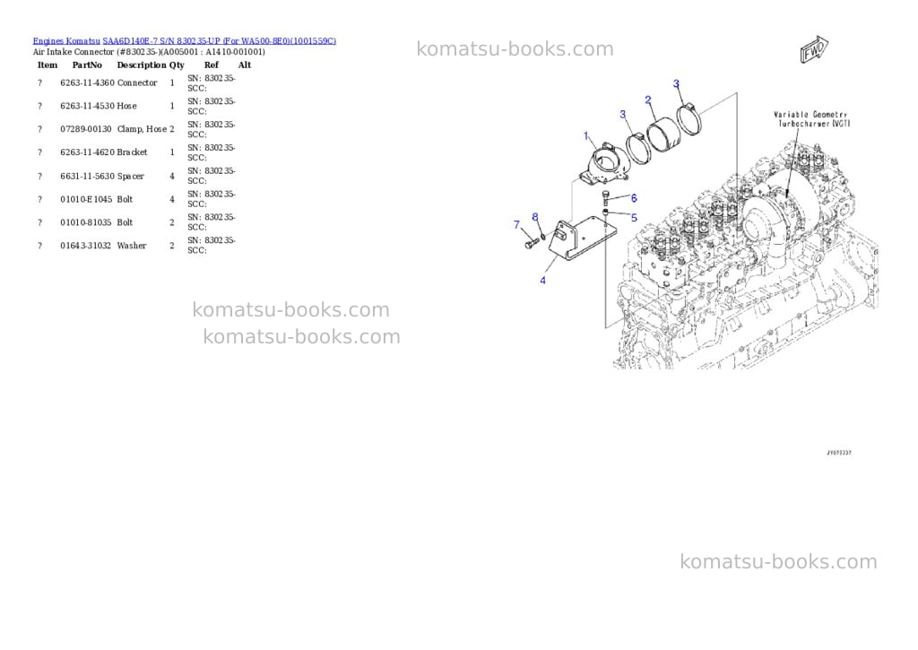 Komatsu saa6d140e-7 s/n 830235-up for wa500-8e0 Parts catalog cover Page 7 Komatsu saa6d140e-7 s/n 830235-up for wa500-8e0 Parts catalog cover Page 7