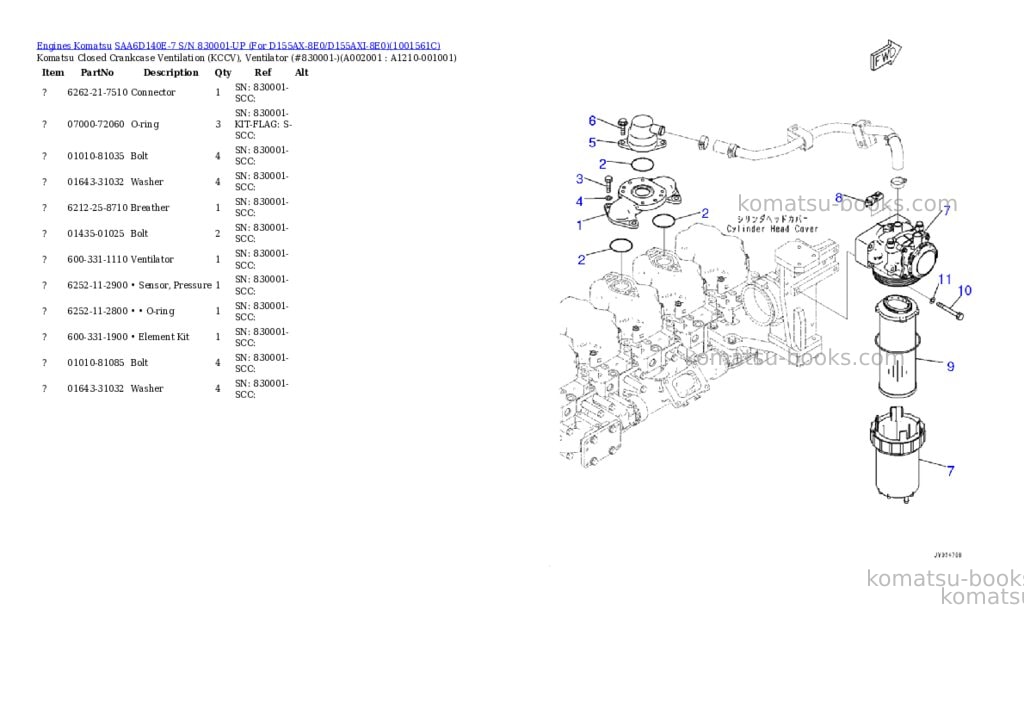Komatsu saa6d140e-7 s/n 830001-up for d155ax-8e0/d155axi-8e0 Parts catalog cover Komatsu saa6d140e-7 s/n 830001-up for d155ax-8e0/d155axi-8e0 Parts catalog cover