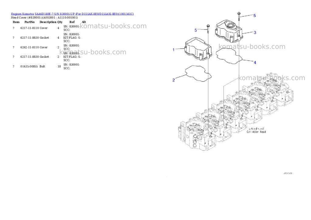 Komatsu saa6d140e-7 s/n 830001-up for d155ax-8e0/d155axi-8e0 Parts catalog cover Page 5 Komatsu saa6d140e-7 s/n 830001-up for d155ax-8e0/d155axi-8e0 Parts catalog cover Page 5