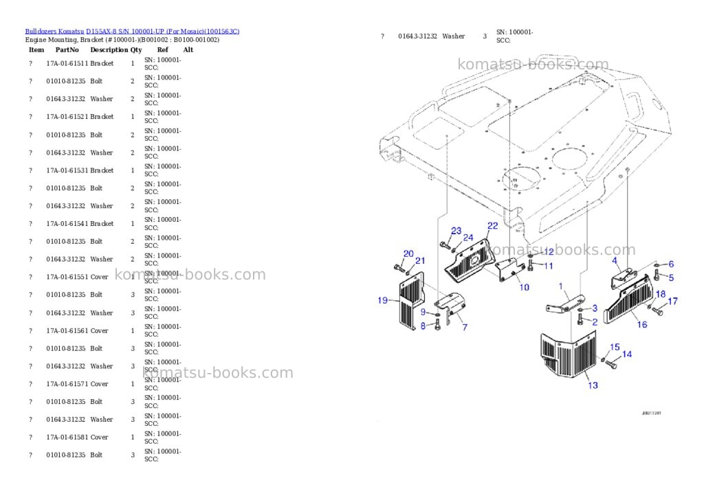Komatsu D155AX-8 S/N 100001-UP (For Mosaic) Parts catalog cover