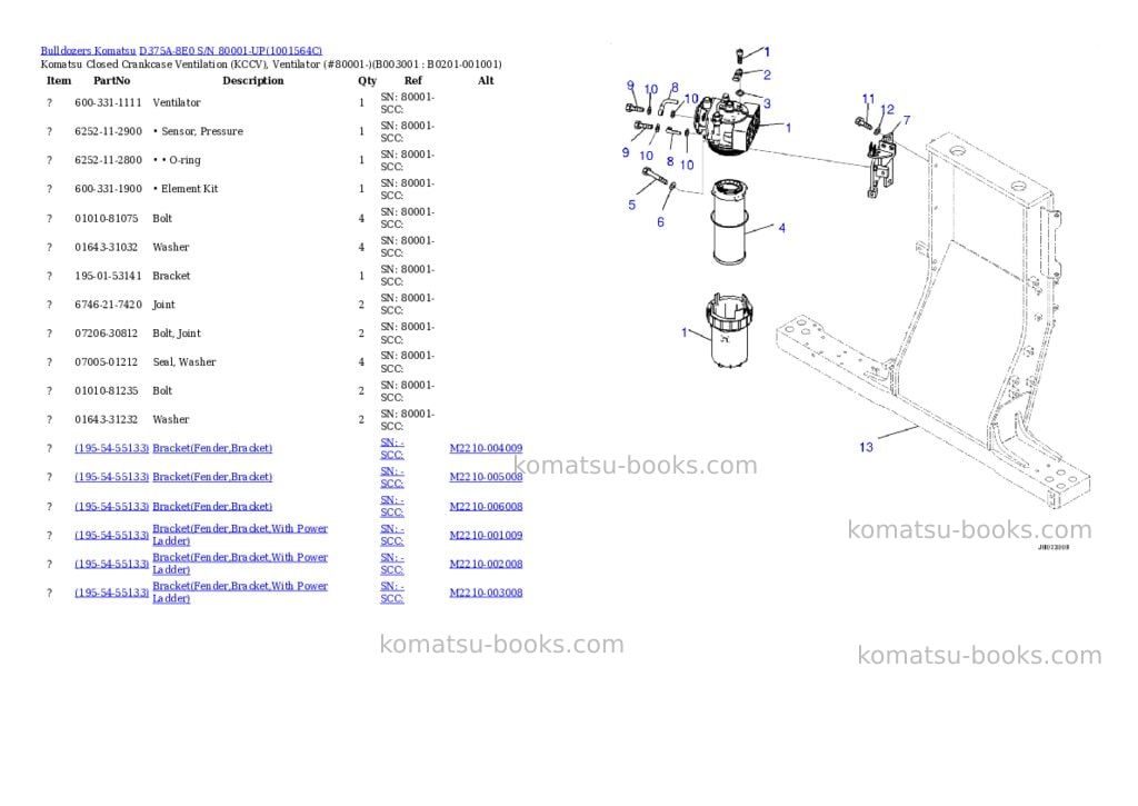 Komatsu d375a-8e0 s/n 80001-up Parts catalog cover Page 3