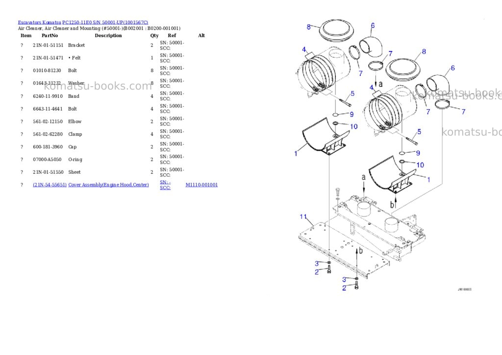 Komatsu pc1250-11e0 s/n 50001-up Parts catalog cover Page 4