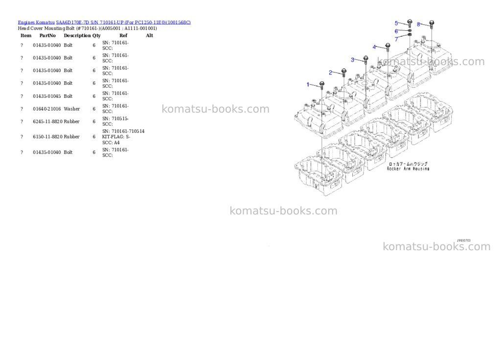 Komatsu saa6d170e-7d s/n 710161-up for pc1250-11e0 Parts catalog cover Page 8 Komatsu saa6d170e-7d s/n 710161-up for pc1250-11e0 Parts catalog cover Page 8