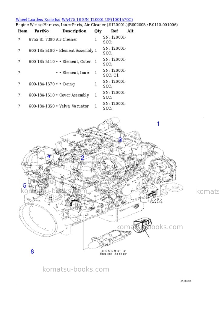 Komatsu wa475-10 s/n 120001-up Parts catalog cover Page 5 Komatsu wa475-10 s/n 120001-up Parts catalog cover Page 5