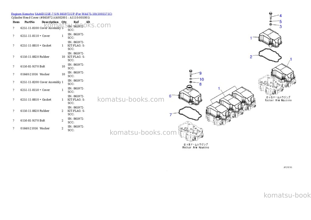 Komatsu SAA6D125E-7 S/N 865972-UP (For WA475-10) Parts catalog cover