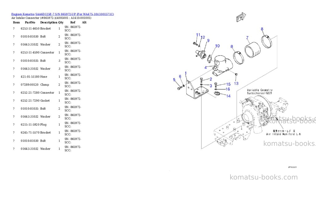 Komatsu SAA6D125E-7 S/N 865972-UP (For WA475-10) Parts catalog cover Page 5
