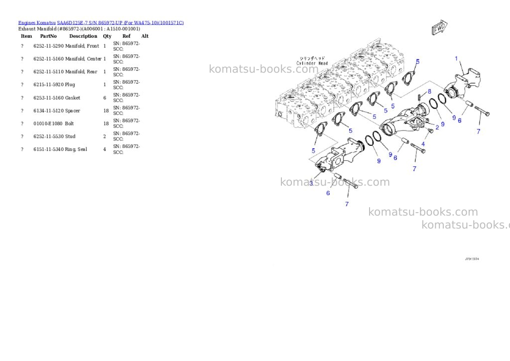 Komatsu SAA6D125E-7 S/N 865972-UP (For WA475-10) Parts catalog cover Page 6