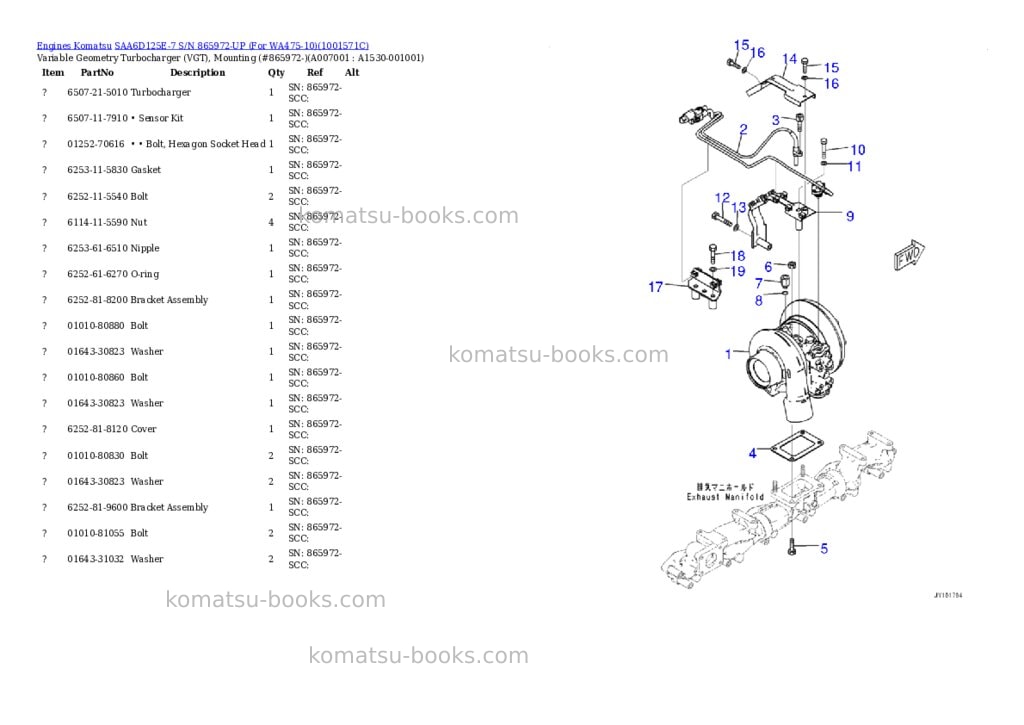 Komatsu SAA6D125E-7 S/N 865972-UP (For WA475-10) Parts catalog cover Page 7