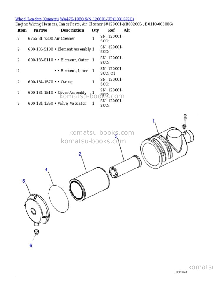 Komatsu wa475-10e0 s/n 120001-up Parts catalog cover Page 5