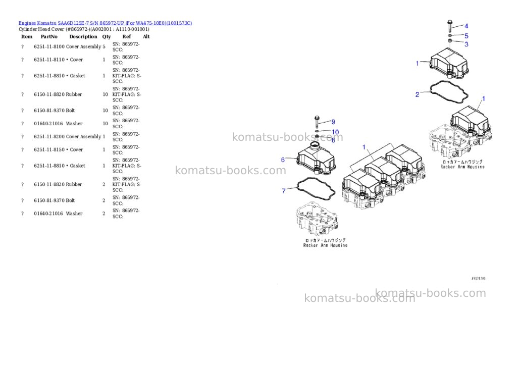 Komatsu saa6d125e-7 s/n 865972-up for wa475-10e0 Parts catalog cover Komatsu saa6d125e-7 s/n 865972-up for wa475-10e0 Parts catalog cover