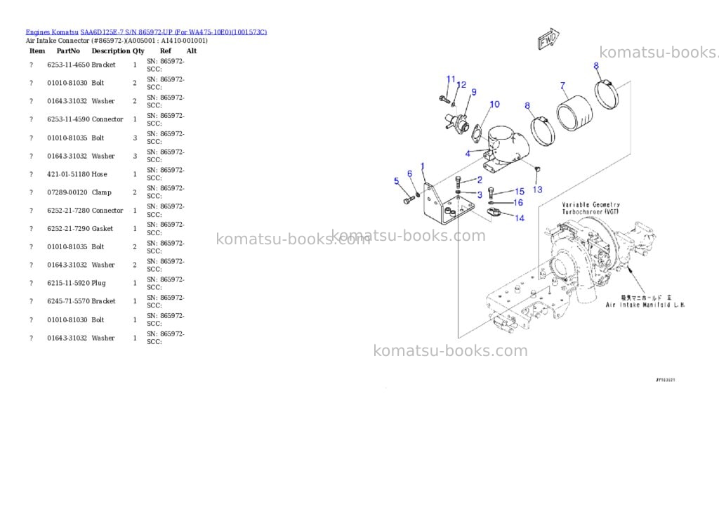 Komatsu saa6d125e-7 s/n 865972-up for wa475-10e0 Parts catalog cover Page 5 Komatsu saa6d125e-7 s/n 865972-up for wa475-10e0 Parts catalog cover Page 5